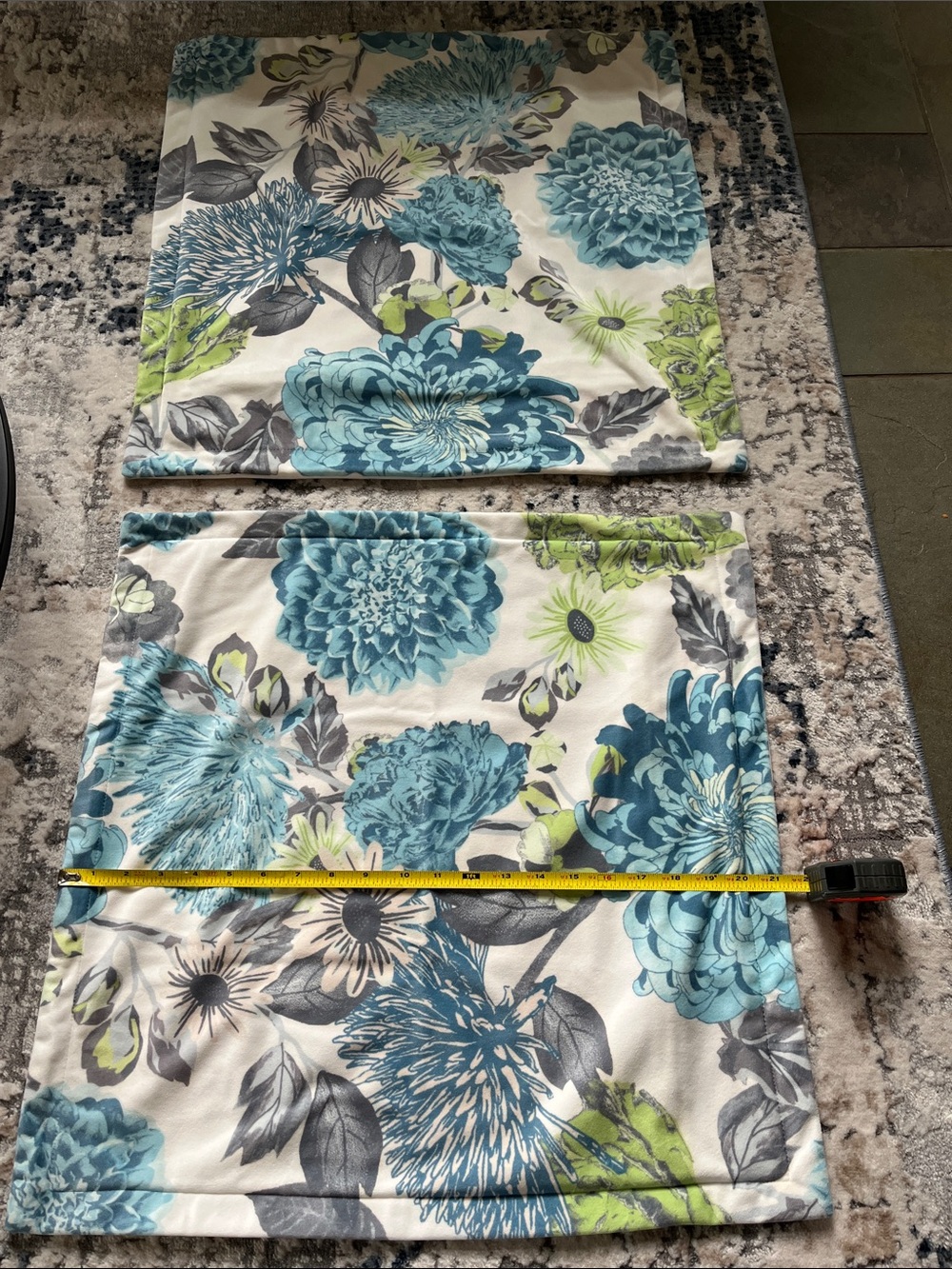 Blue Floral Pillow Sham Pair - Home Accents 21” Square- Zipper Back